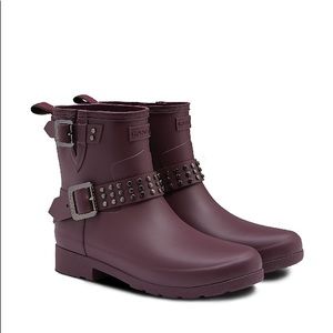HUNTER Burgundy Moto Style Rubber Rain boots
